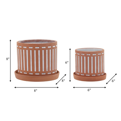 S/2 TERRACOTTA PLANTERS W/ SAUCER 6/8, ORANGE