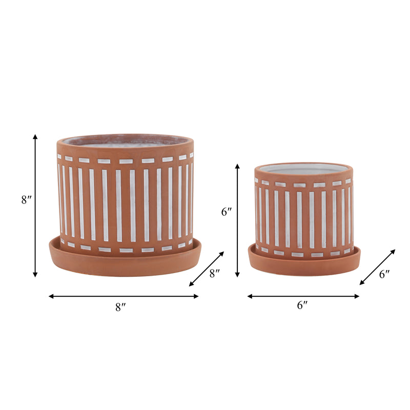 S/2 TERRACOTTA PLANTERS W/ SAUCER 6/8, ORANGE