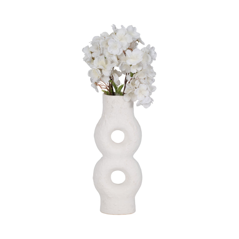 Cer, 13 Textured Stacked Circles Vase, White