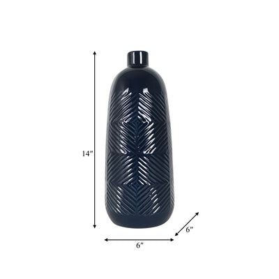 CER, 15 TEXTURED LINES VASE, NAVY