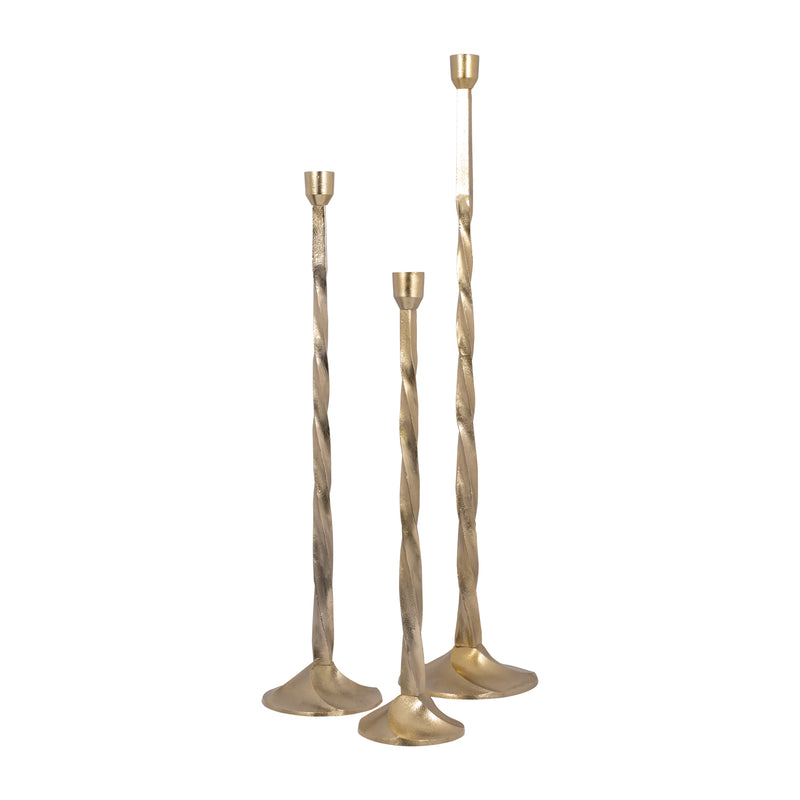 METAL, 36 TWISTED FLOOR TAPER CANDLEHOLDER, GOLD