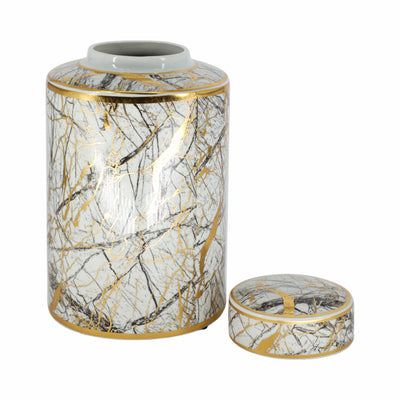 CERAMIC 12 JAR WITH GOLD LID, WHITE