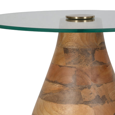 20 Striped Wood Accent Table With Glass Top, Natu