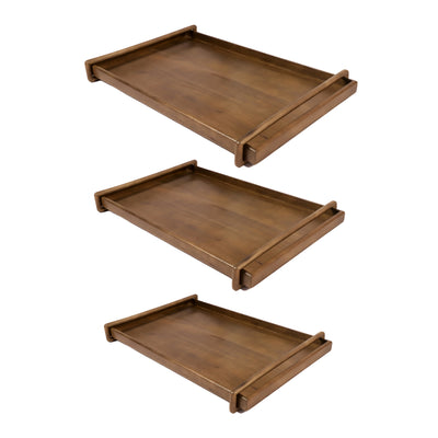 S/3 18/22/26 Kazu Wood Trays, Brown