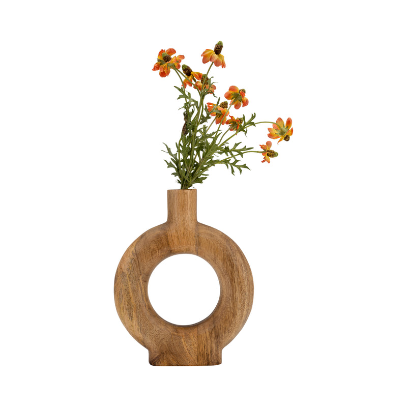 WOOD, 12H DONUT SHAPED VASE, BROWN