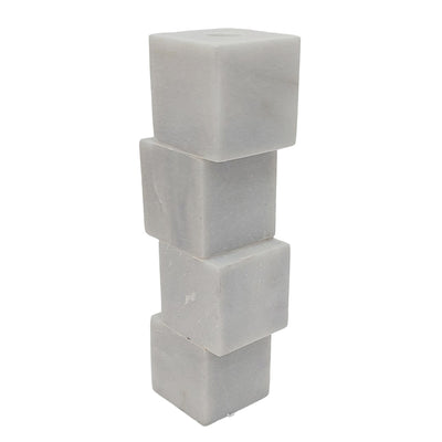 10x3 Stacked Cube Marble Taper Holder, White