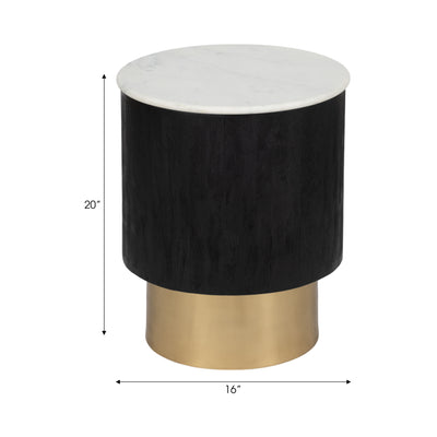 20 Gold Pedestal Accent Table Marble Top, Wht/blk