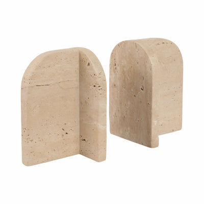 S/2 6 Arched Travertine Bookends, Tan