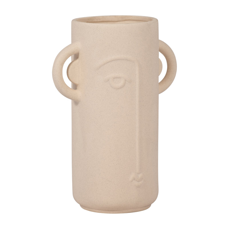 Cer, 10 Face Vase W/ Handles, Ivory