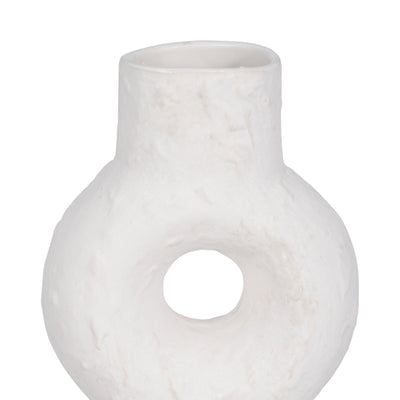 Cer, 17 Textured Stacked Circles Vase, White