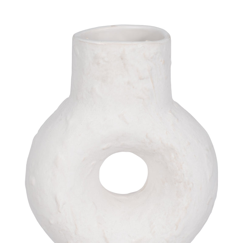 Cer, 17 Textured Stacked Circles Vase, White