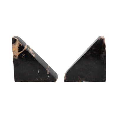 S/2 6 Triangular Petrified Wood Bookends, Natural