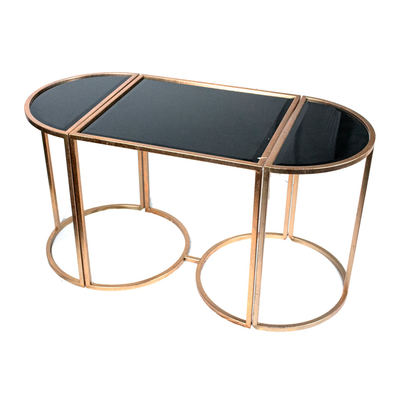 METAL & GLASS TRI-PART TABLE, COPPER