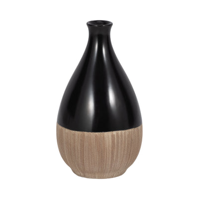 CER, 7H 2-TONE TEARDROP VASE, CREME/BLK