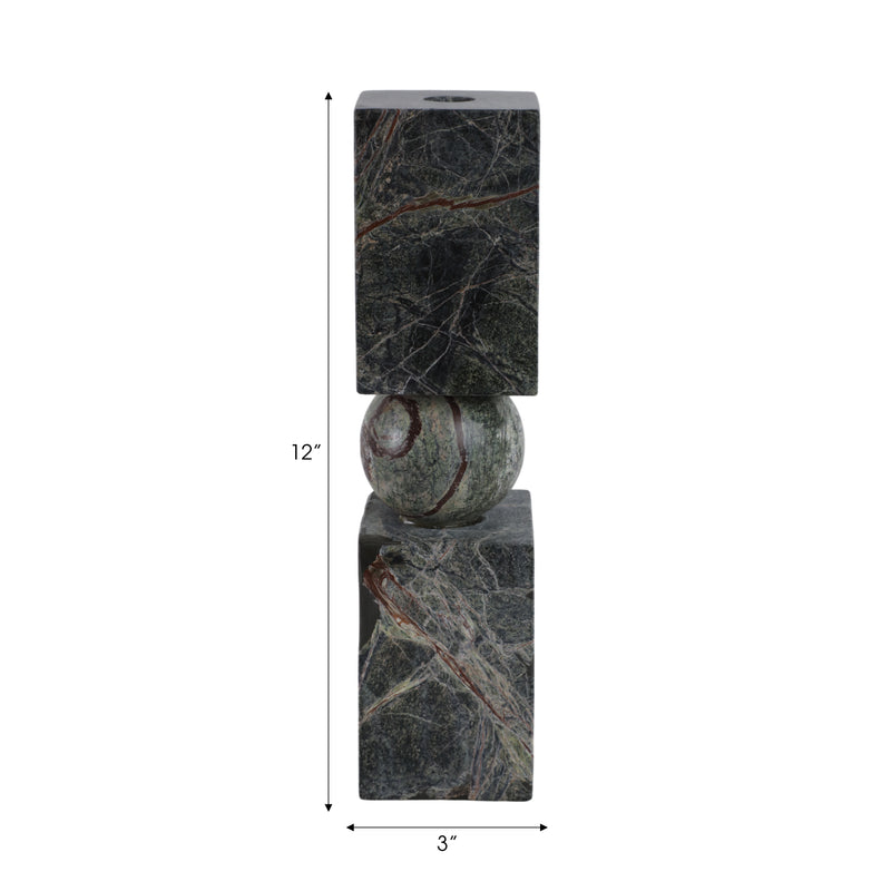 12x3 Chunky Marble Taper Holder, Forest Green