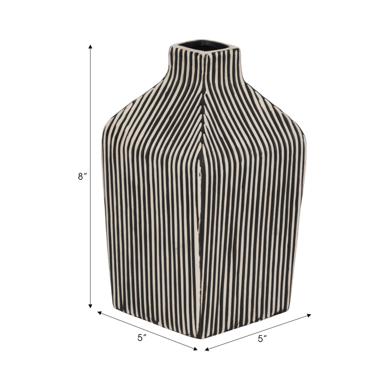 8 Lines Square Vase, Black/white