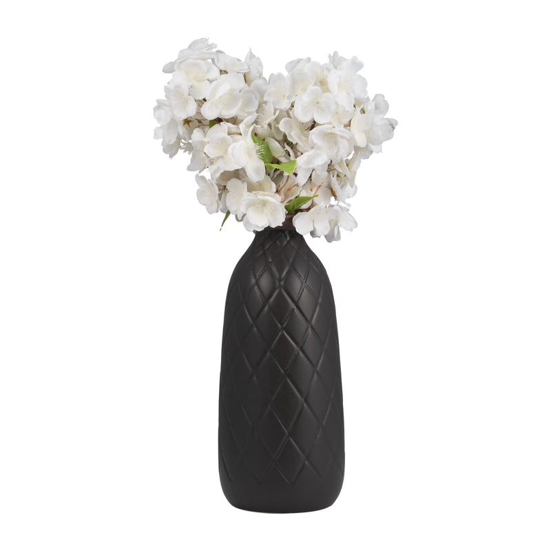 CER, 12 PLAID TEXTURED VASE, BLACK