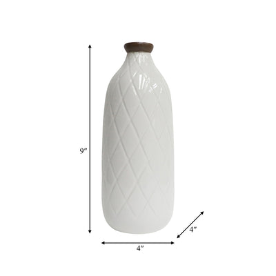 CER, 9 PLAID TEXTURED VASE, WHITE