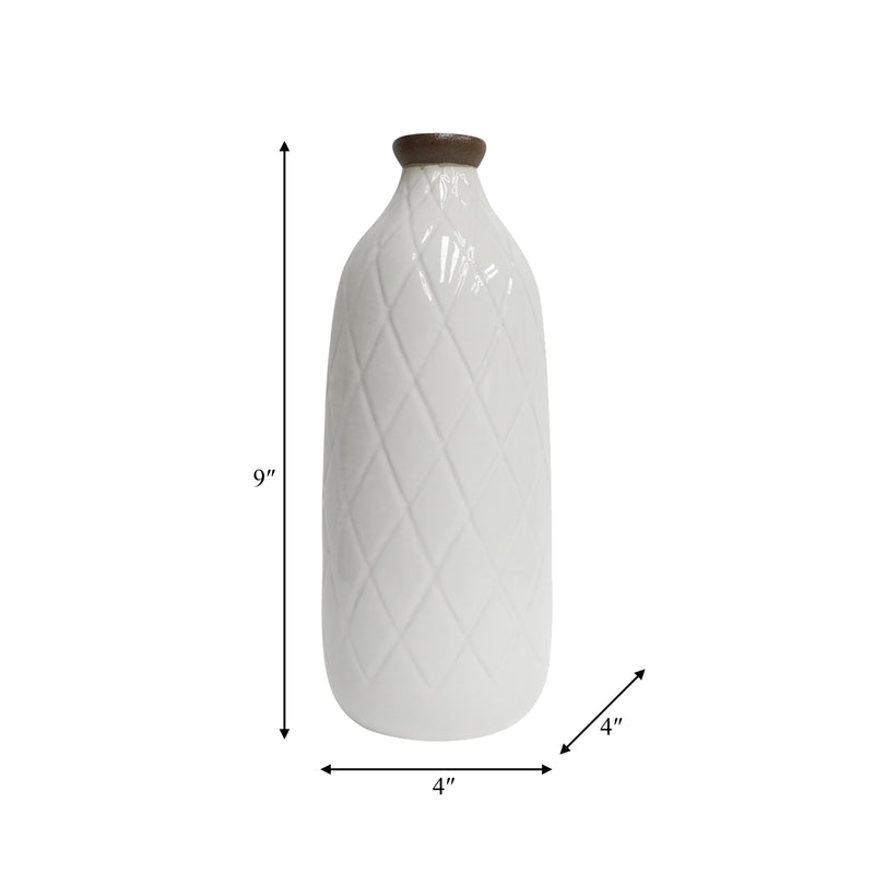 CER, 9 PLAID TEXTURED VASE, WHITE