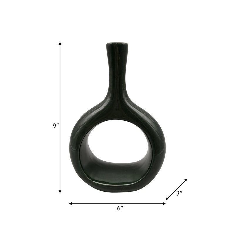 CER, 9 CURVED OPEN CUT OUT VASE, GREEN