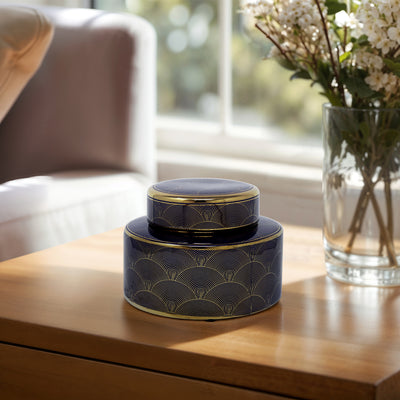 DECORATIVE LIDDED JAR, NAVY /GOLD