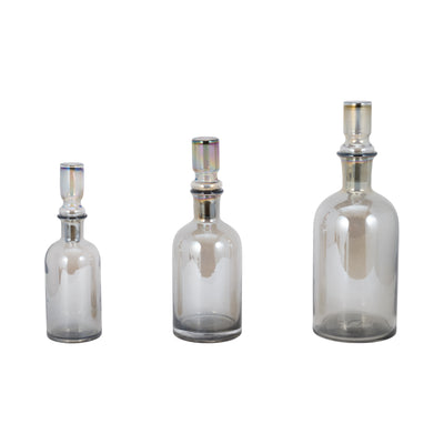 S/3 13/14/16 Callum Gray Glass Bottles, Gray