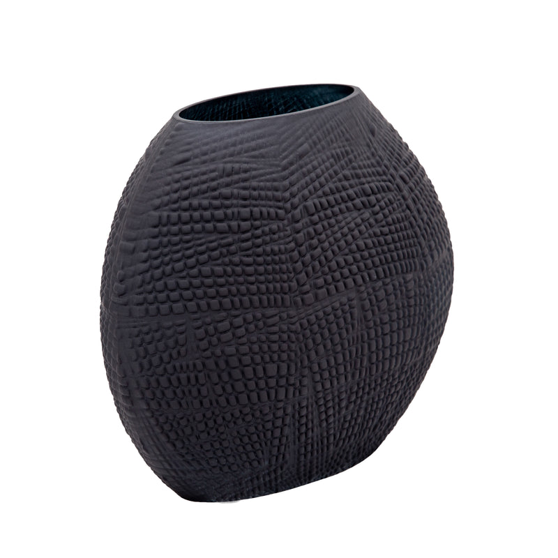 GLASS 10H TEXTURED VASE, BLACK