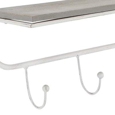 METAL/WOOD 20 5  HOOK WALL SHELF, WHITE/GRAY