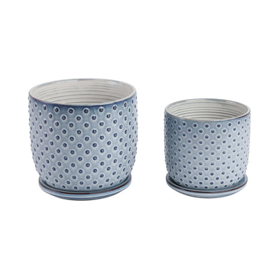 Cer, S/2 6/8 Dotted Planter W/ Saucer,  Blue