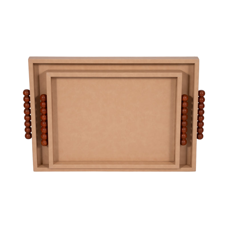 S/2 16/20 Beaded Handle Trays, Ivory