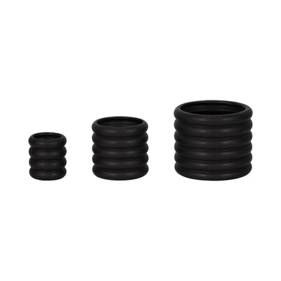 S/3 4/6/7 Stacked Rings Planters, Black