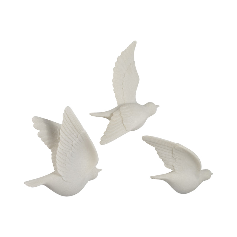 S/3 Horizon Quartz Resin Bird Wall Decor, White