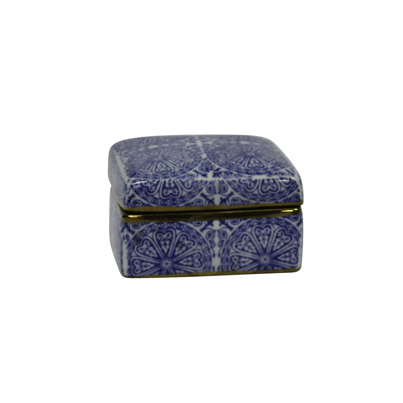 Decorative Ceramiccovered Box, Blue/White/Gold