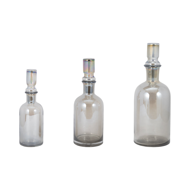 S/3 13/14/16 Callum Gray Glass Bottles, Gray