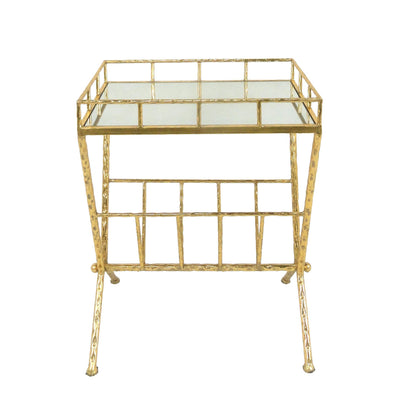 Metal & Glass Magazine Rack Accent Table, Gold