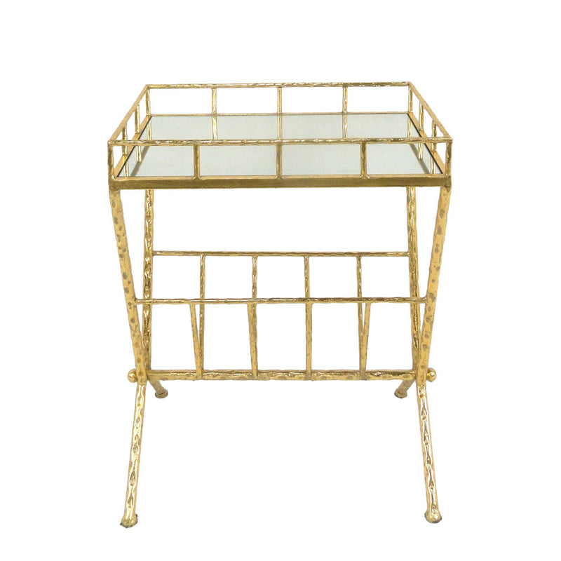 Metal & Glass Magazine Rack Accent Table, Gold