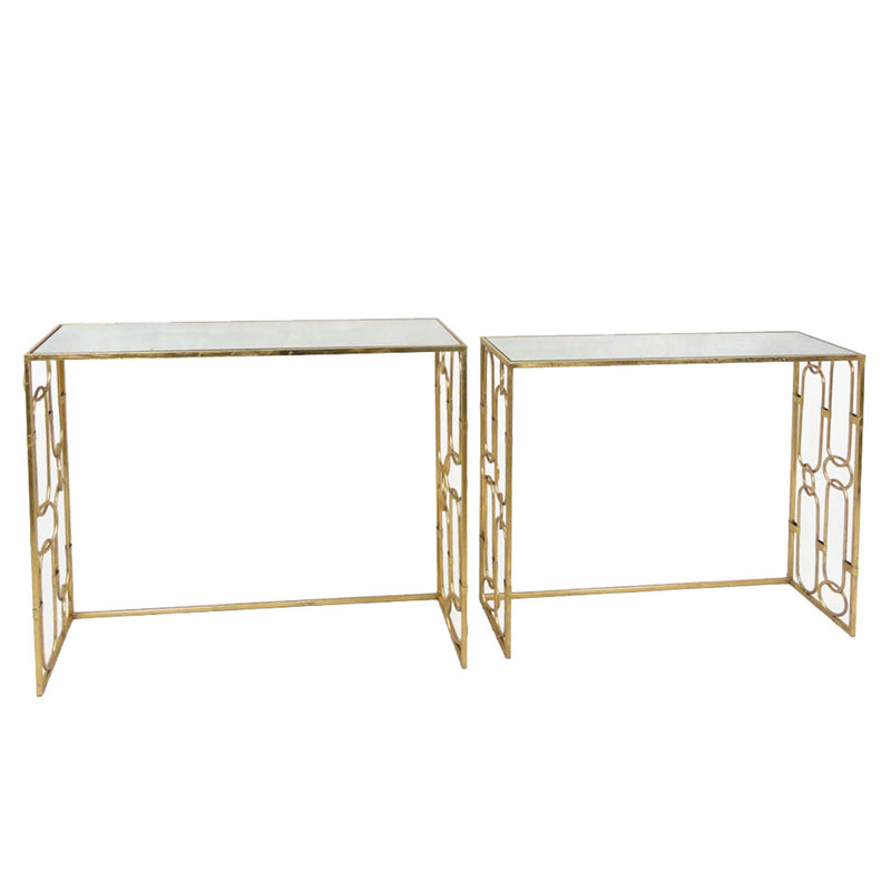 S/2 Metal & Glass Console Tables, Gold