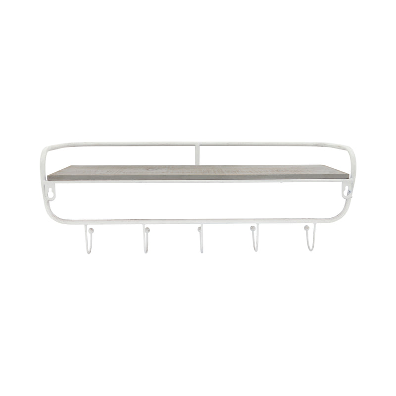 METAL/WOOD 20 5  HOOK WALL SHELF, WHITE/GRAY