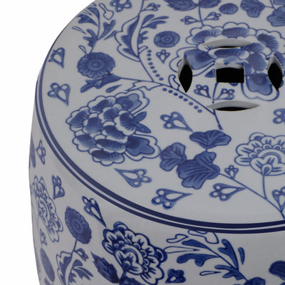 Cer, 18 Hydrangea Chinoiserie Stool, Blue/white