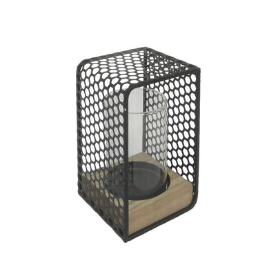 Metal, Glass, & Wood Candle Holder, Black