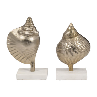 Metal, 7 Banded Shell On Marble Base, Champagne