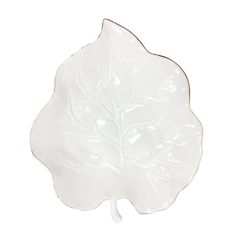 Decorative Ceramic Leaf Plate, White