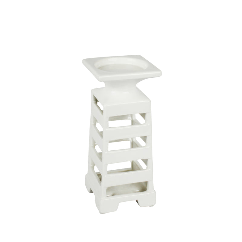 Decorative Ceramic Candle Holder, White