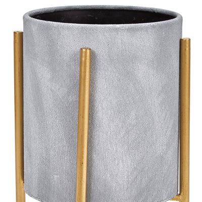 GRAY PLANTER ON GOLD METAL STAND 22.75