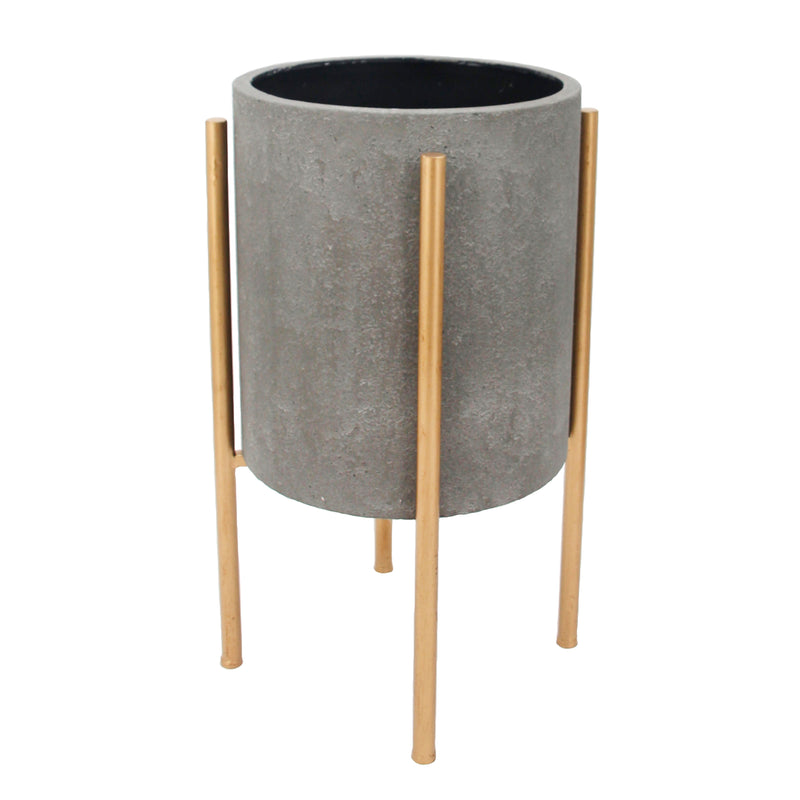 GRAY PLANTER ON GOLD METAL STAND 22.75