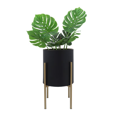 S/2 PLANTER ON METAL STAND, BLACK/GLD