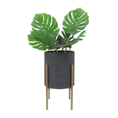 S/2 PLANTER ON METAL STAND, GRAY/GLD