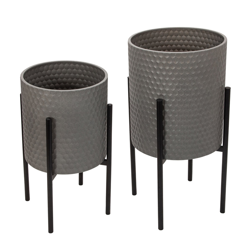 S/2 HONEYCOMB PLANTER ON METALSTAND, GRAY/BLK