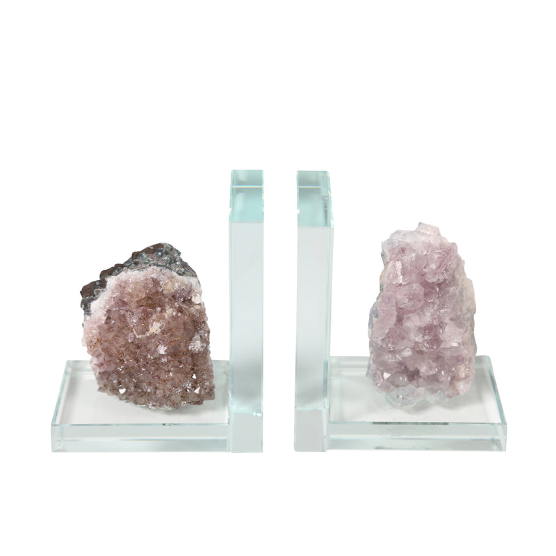 S/2 Glass & Amethyst Bookends, Purple