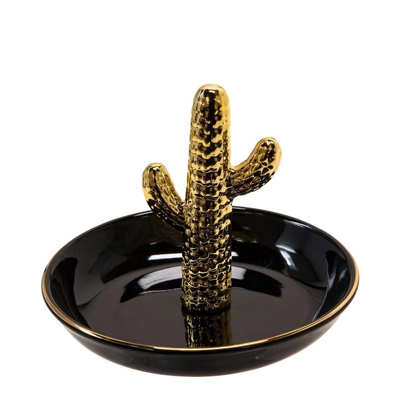 CERAMIC 6 CACTUS TRINKET TRAY, BLACK/GOLD